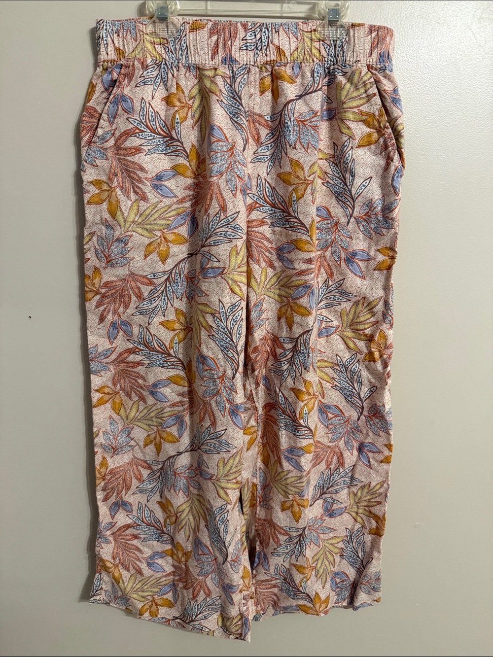 Nicole Miller 100% Linen Pull On Pants Women's Small Floral Print Pockets Medium